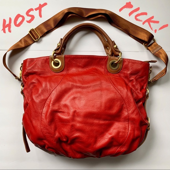 Fenn Wright Manson Red Leather Slouch Bag Adjustable Shoulder/Crossbody Bag - Picture 1 of 8